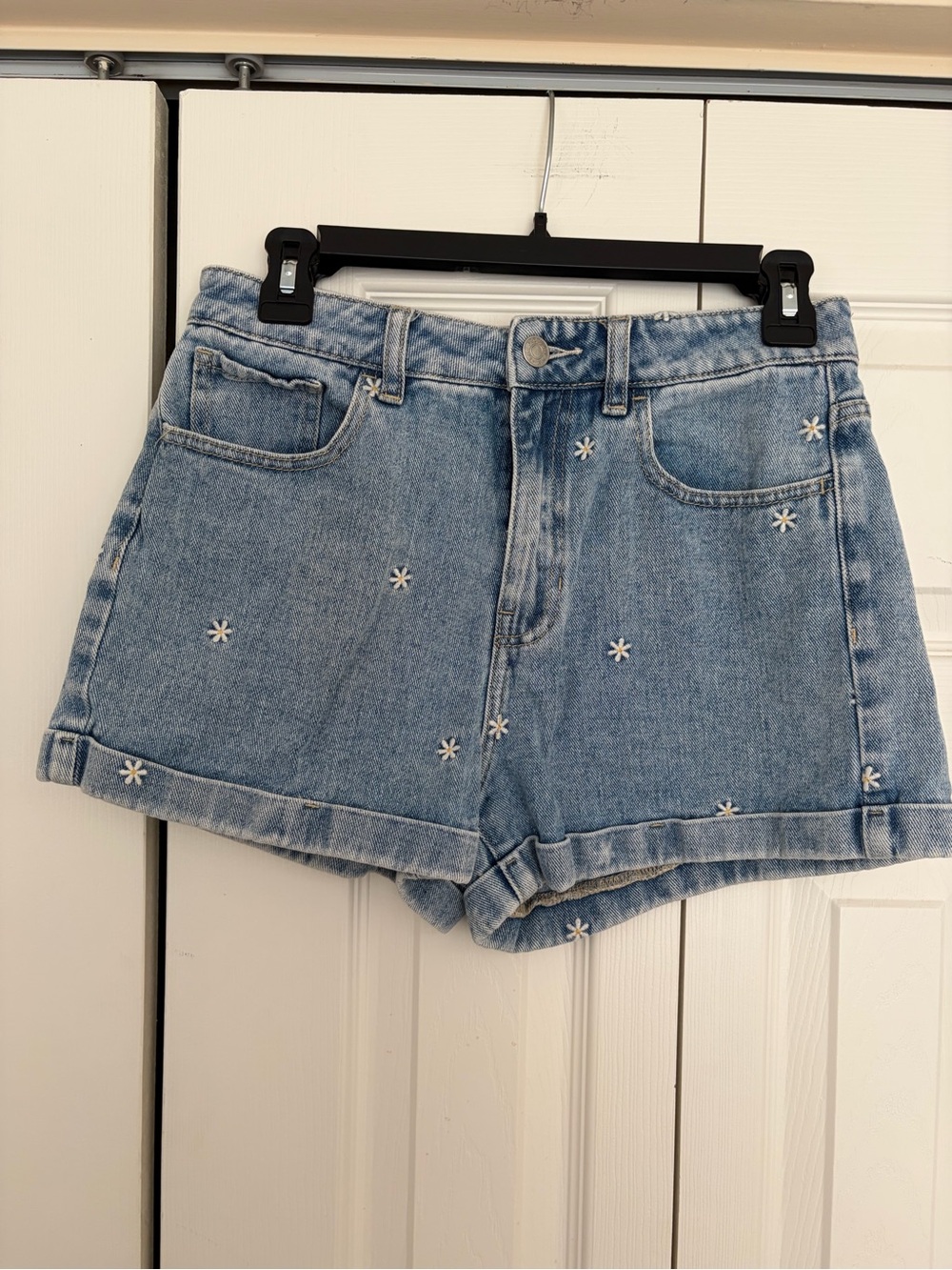 PacSun Light Blue Daisy Embroidered Denim Shorts